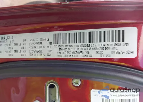 2017 Ram 2500 Tradesman 4X4 6'4 Box z USA, uszkodzony, nr VIN 3C6UR5CL4HG749280